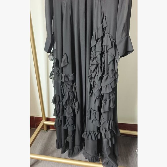 NEW Ulla Johnson Rhea Shirt Maxi Dress with Ruffle Skirt Black Noir Silk Sz4/6/8 - Picture 7 of 8